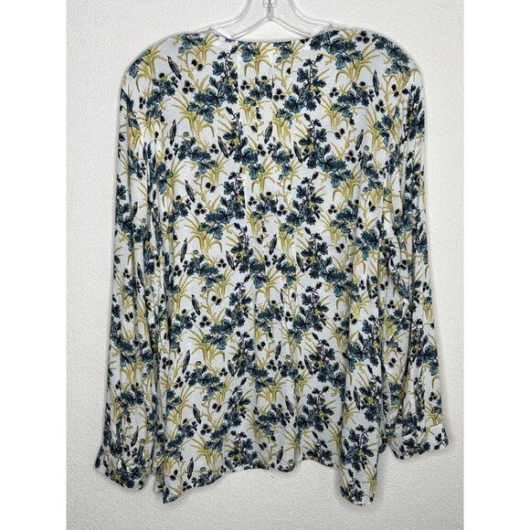 J Jill Top Extra Large Petite Blue Bird Print Green Floral Lightweight Office - Picture 3 of 14